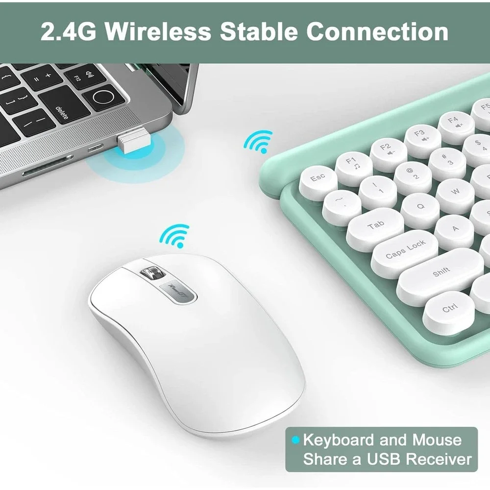 RaceGT LT400 2.4GHz Wireless Retro Keyboard Mouse Combo Cyan‎ USB
